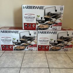 BRAND NEW FARBERWARE 15 PIECE PAN SET.  🥘🥘.   NON STICK DIAMOND MAXX.  CHARCOAL GREY.  WAS $129.99(SEE AD).  SALE $60 SET🔥🔥