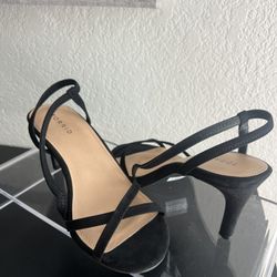 Black Faux Suede Sling Back Stiletto Heel (WW) 