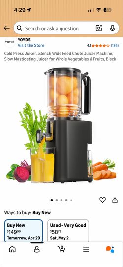 Brand new Cold Press Juicer, 5.5inch Wide Feed Chute Juicer Machine, Slow Masticating Juicer for Whole Vegetables & Fruits, Black