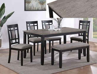6-Piece Dining Set Table + 4 Chairs + Bench