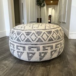 Boho Patterned Pouf Ottoman – Woven Floor Cushion Tribal Style