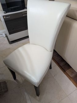 White Leather Dining Chair Dark Wood Legs