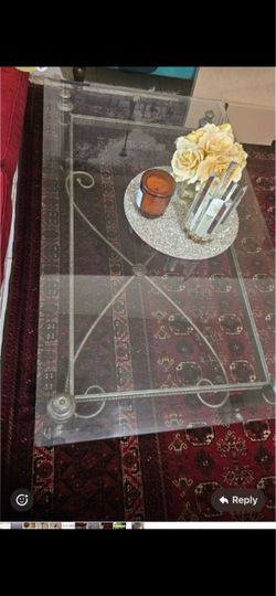 Glass Top Coffee Table and side table with Iron Base 2 piece