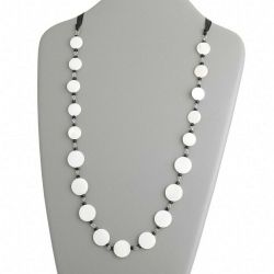 Handcrafted White Black Freshwater Pearl Shell Ribbon Tie Necklace
