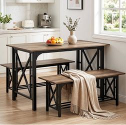 Rectangle Dining Table with 2 Benches (NEW)