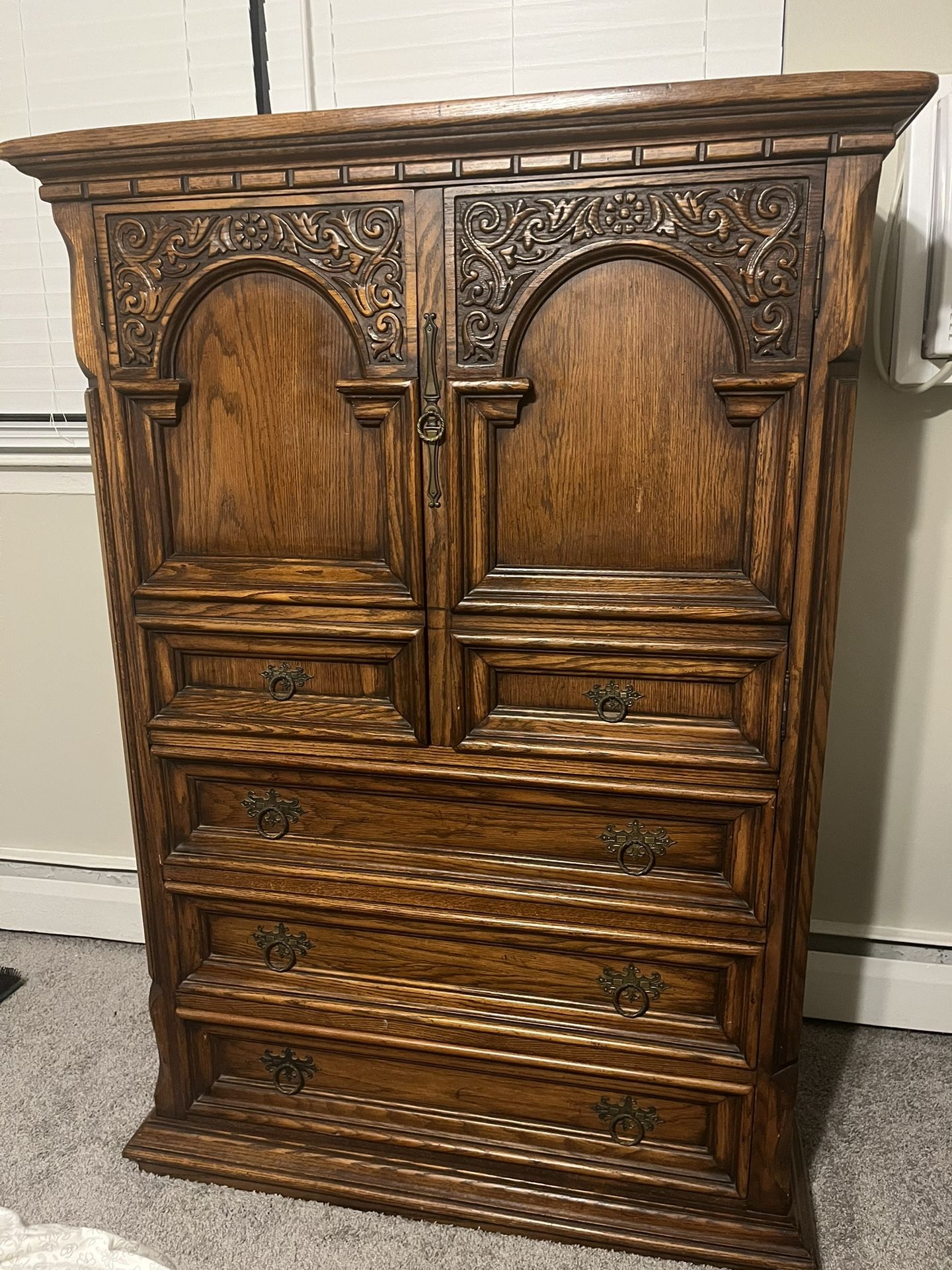 Vintage Solid Wood Dresser with Carved Detail -Price just reduced! Need gone ASAP.