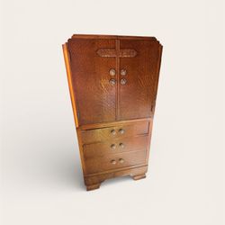 ART DECO TIGER WOOD OAK TALLBOY LINEN CABINET 1930s Or 1940s