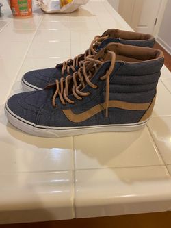 size 10.5 mens vans! Vans SK8-Hi Denim and Tan High-Top Sneakers