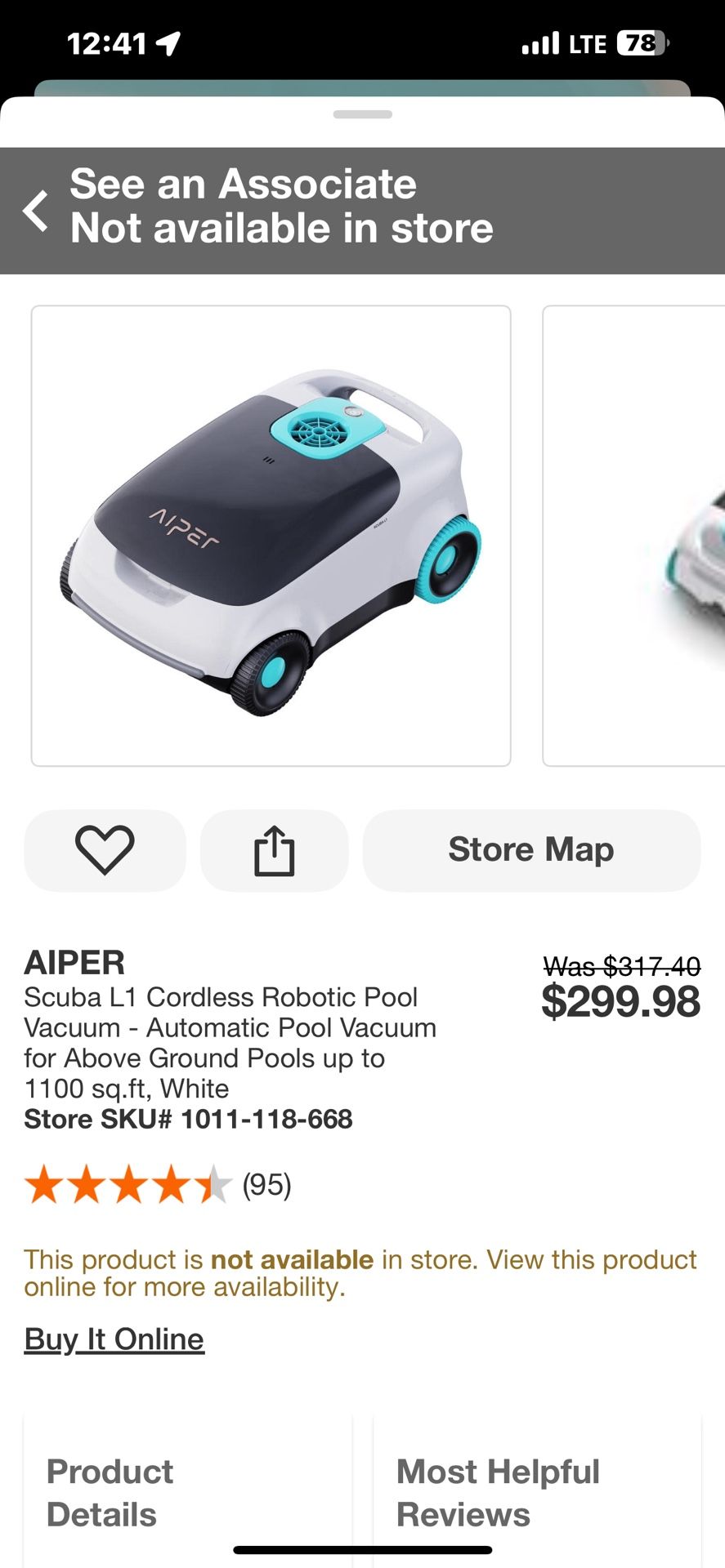 AIPER Scuba L1 Cordless Robotic Pool Vacuum - Automatic Pool Vacuum for Above Ground Pools up to 1100 sq.ft, White