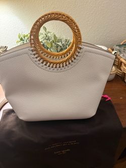 Kate Spade White Leather Handbag with Rattan Handle