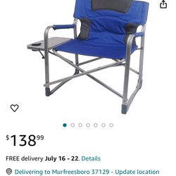 New XXL 500 lb Folding Padded Director Chair with Side Table Blue