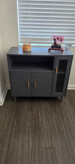 Modern Dark Gray Sideboard Cabinet with Gold Hardware