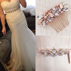 Wedding sash with matching hair piece