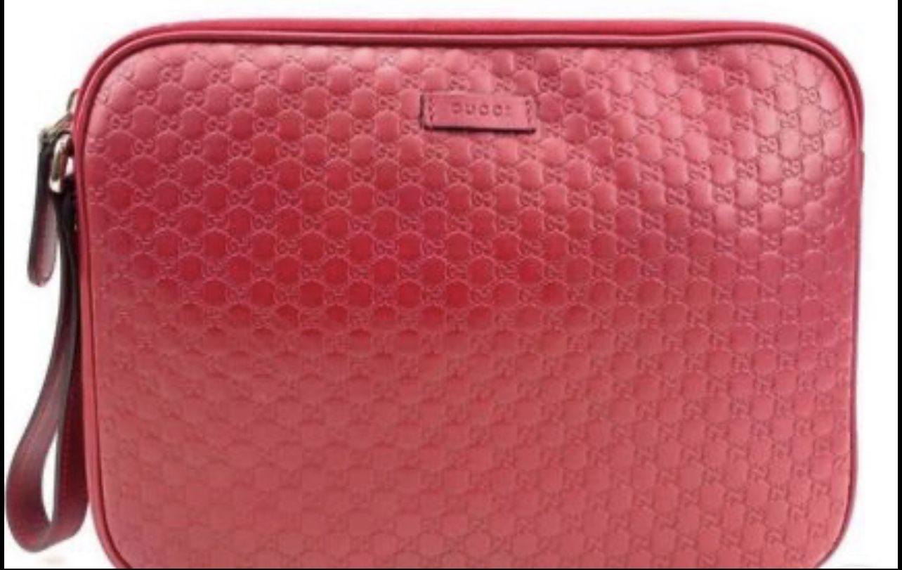 GUCCI Guccissima Zip Wristlet Leather Pouch Clutch Red