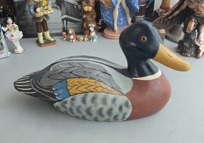 Vintage 1982 Wood Mallard Duck Signed WJN Figurine Bird Sculpture