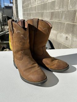 Justin 3902 Western Work Boots Brown Leather Pull On Mens Size 9.5D Cowboy Boots