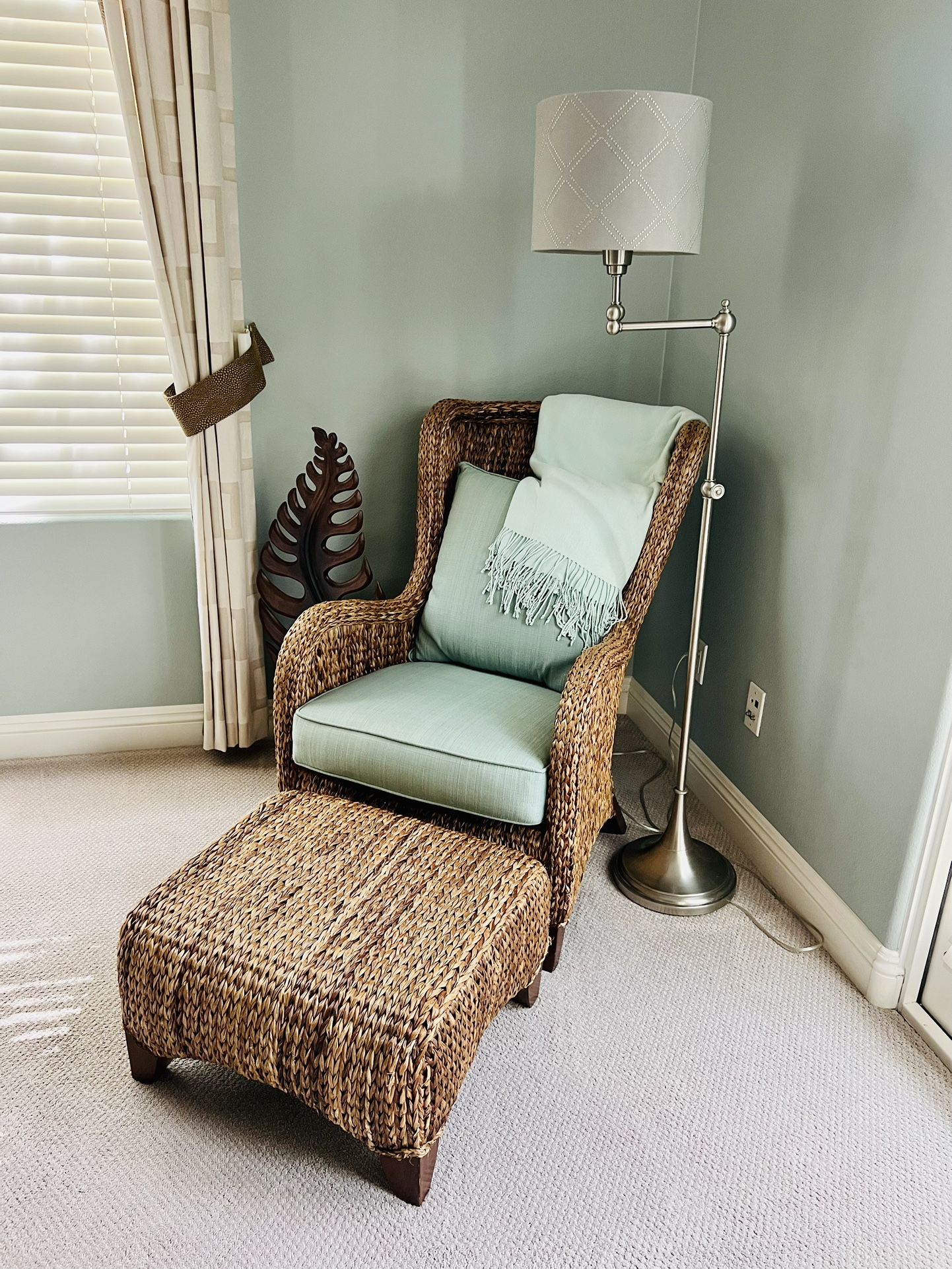 Pottery Barn Rattan Chair Ottoman Set