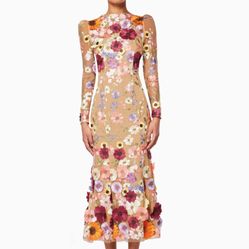 Elliott Shannon 3D Floral Midi Dress In Pink