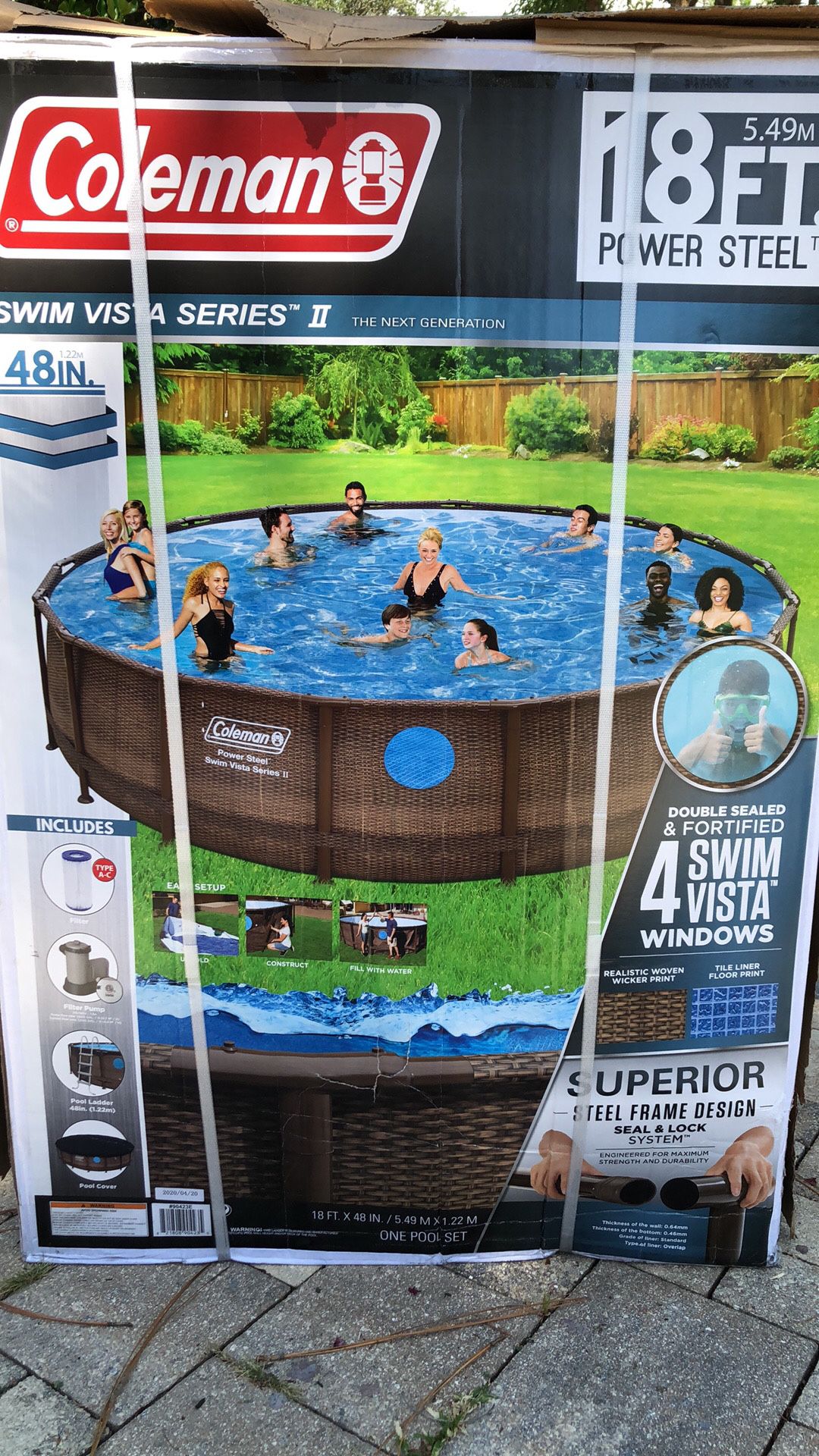 18ft x 48in Power Steel Metal Frame Above Ground Swimming Pool