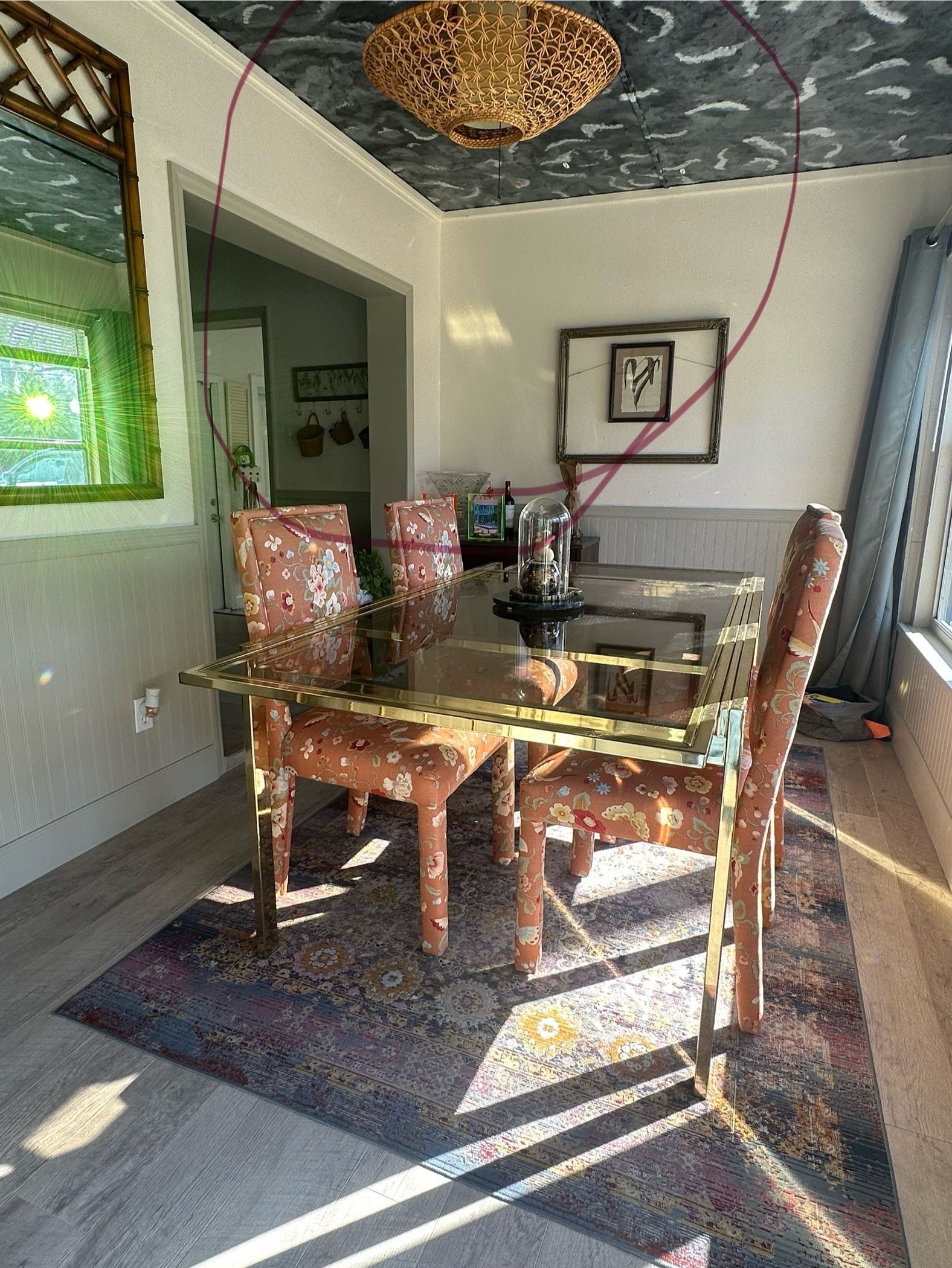 Vintage hand woven ratan and bamboo light fixture