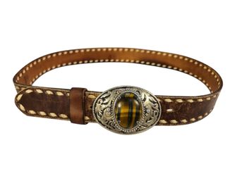 JUSTIN BOOT CO WOMEN DISTRESSED BELT WITH TIGER EYE BUCKLE WESTERN COWGIRL SZ 36