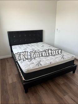 New queen bed frame with mattress