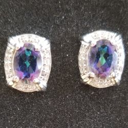 Earrings Sterling Silver With Mystic Topaz 