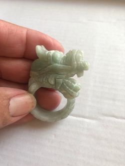 Dragon head carved natural jade Ring size 12