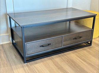 Homfa 43” Coffee Table with 2 Drawers & Storage Shelf – Dark Brown