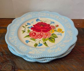 Set of 3 The Pioneer Woman Sweet Rose Stoneware Scalloped Rim 10.75-inch Dinner Plate