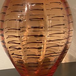Design Guild Vintage Vase With An Amber Body And Applied Dark Threads H11” W9.5” Made From Polonian Crystal  H