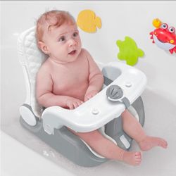 Baby Bath Seat with Sitting & Lying 2 Modes, 3-Speed Adjustment, Powerful Suction Cups, Infant Bathtub Chair with Soft and Comfortable Towel, Folding