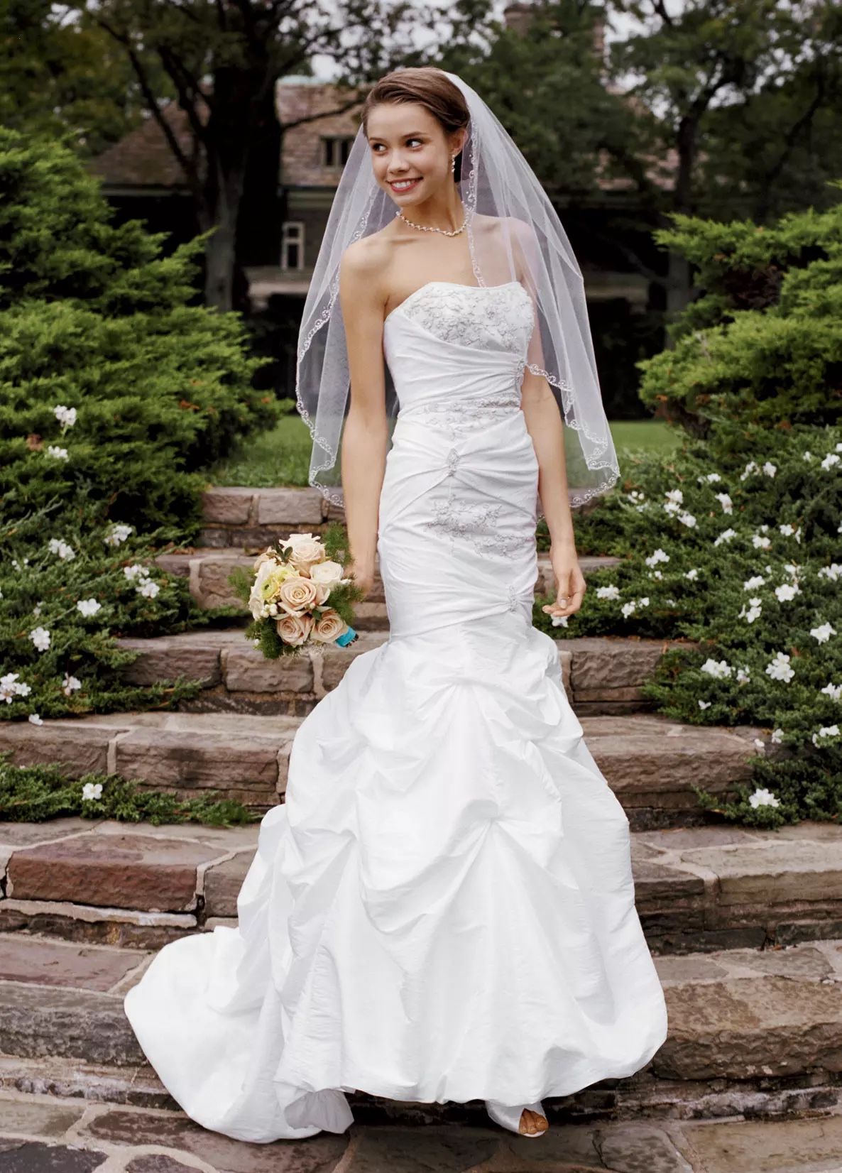 Taffeta Gown with Beaded Appliques and Pick Ups STYLE# WG3071 Davids Bridal
