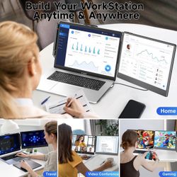 Laptop Screen Extender, 14" Portable Monitor for Laptops 13-17", 1080P FHD IPS Monitor Extender for Laptop with USB-C/HDMI Port, Plug n Play for Windo