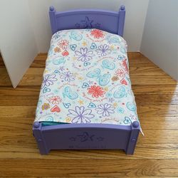 American Girl Purple Floral Bed And Bedding Set