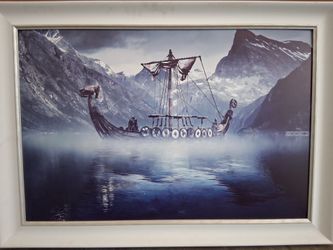 Framed Viking Ship Print Wall Art