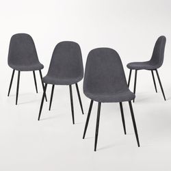 Homy Casa CHARLTON 4PC Terry Fabric Grey Dining Chairs Modern Seating for Kitchen & Dining Room