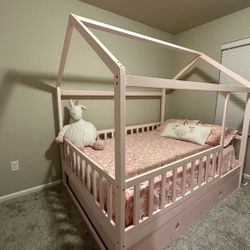 CoCovillage Full Size House Bed Frame With Storage // Pink