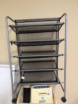 Double-Sided Rolling Shoe Rack Organizer with Wheels – Multi-Tier Metal Mesh