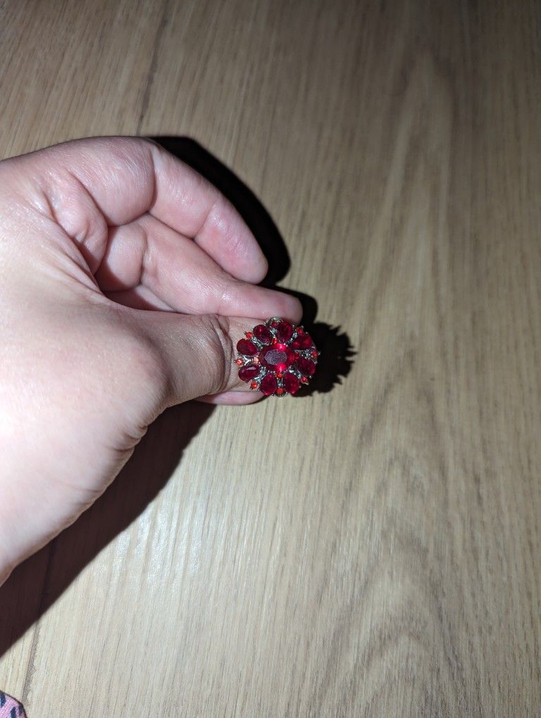 Red Statement Ring - Flower Design