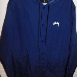 Stussy Blue International Back Print Parka Jacket Mens XL