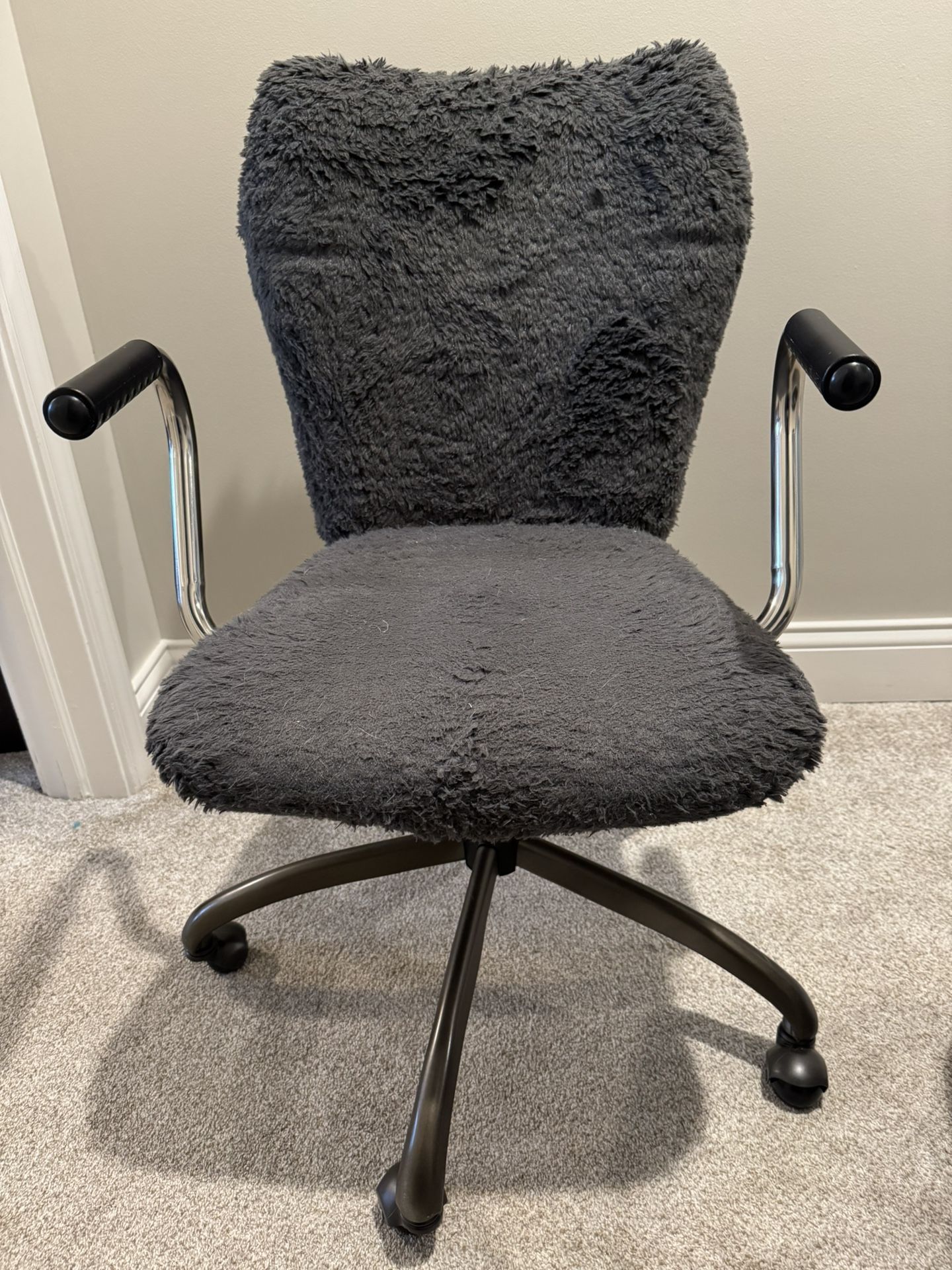 Swivel Desk Chair - Plush Gray Faux Fur