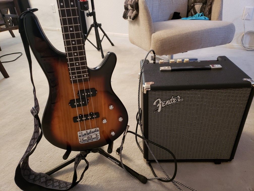 Bass guitar with amp & extras