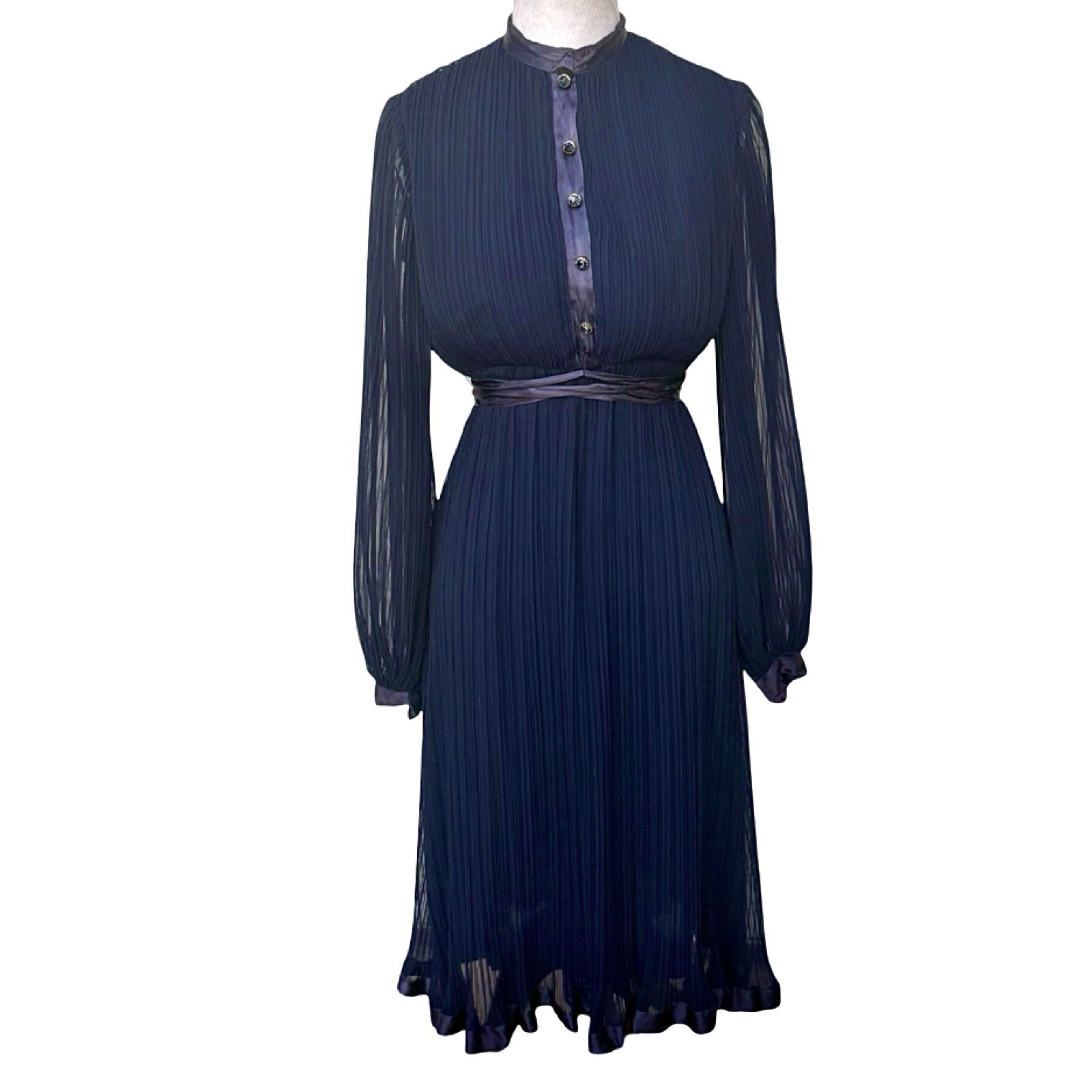Vintage RSVP Neiman Marcus Dress Chiffon Navy Blue Long Sleeve Women’s Sz XS