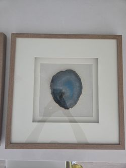 Brand New Set of 2 Agate Stone Wall Art - Glass & Light Wood Frames (Each One) $70