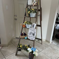 Farmhouse Ladder Staged With Easter Decor 