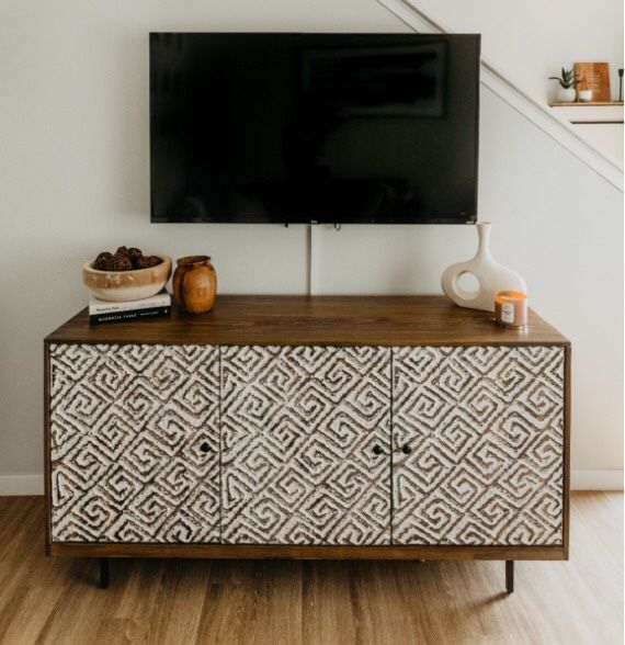 Natural White/ Black/ Brown Kerrings Accent Cabinet đź’Ą Living Room đź’Ą Brand New