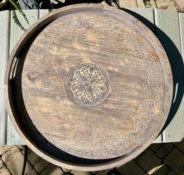 Pier 1 Round Wooden Serving Tray: 28.25”W x 2.5”H