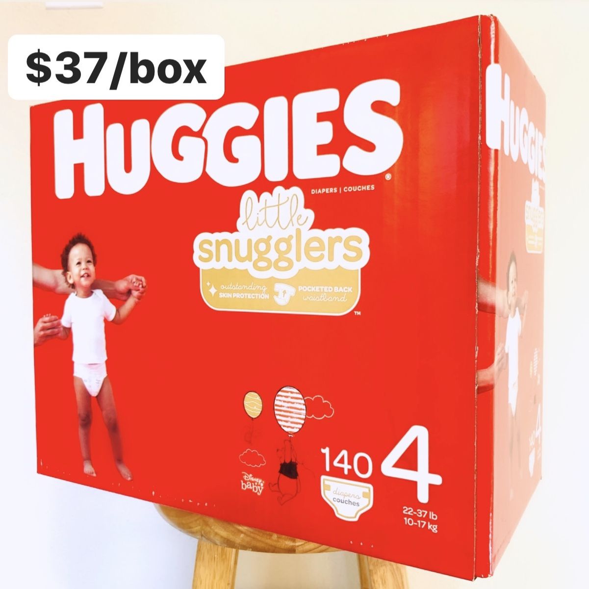 Size 4 (22-37 lbs) Huggies LS (140 baby diapers)
