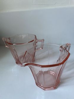 Vintage Heisey Pink Octagon Ribbed Sugar Creamer Set